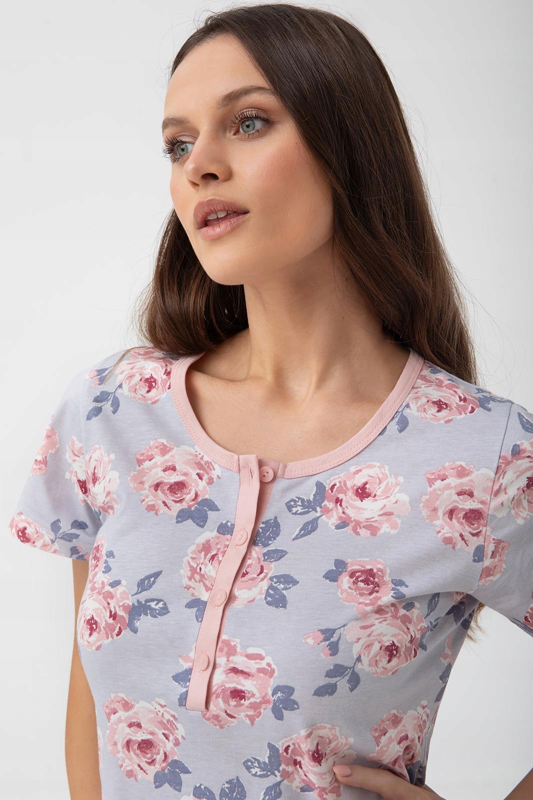 Košile Luna kód 260 šedomodrá s růžemi M