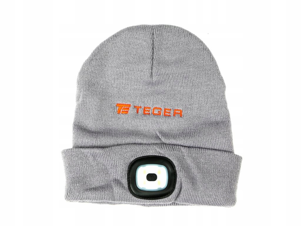 Latarka czołówka w czapce LED COB ładowalna USB TEGER Czapka z czołówką