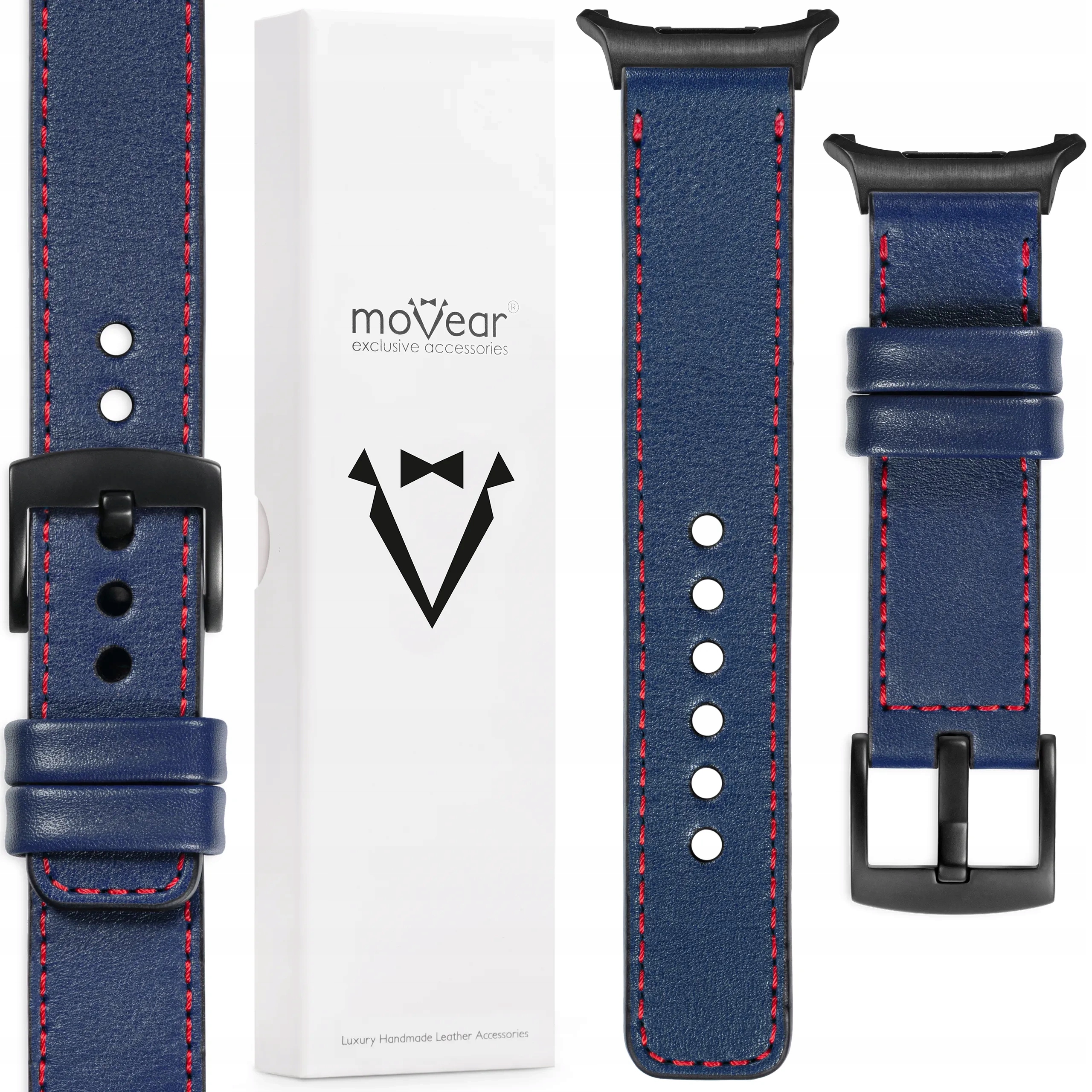 Pásek pro Samsung Galaxy Watch Ultra Kožený 24 mm Tmavě modrý Polský Movear