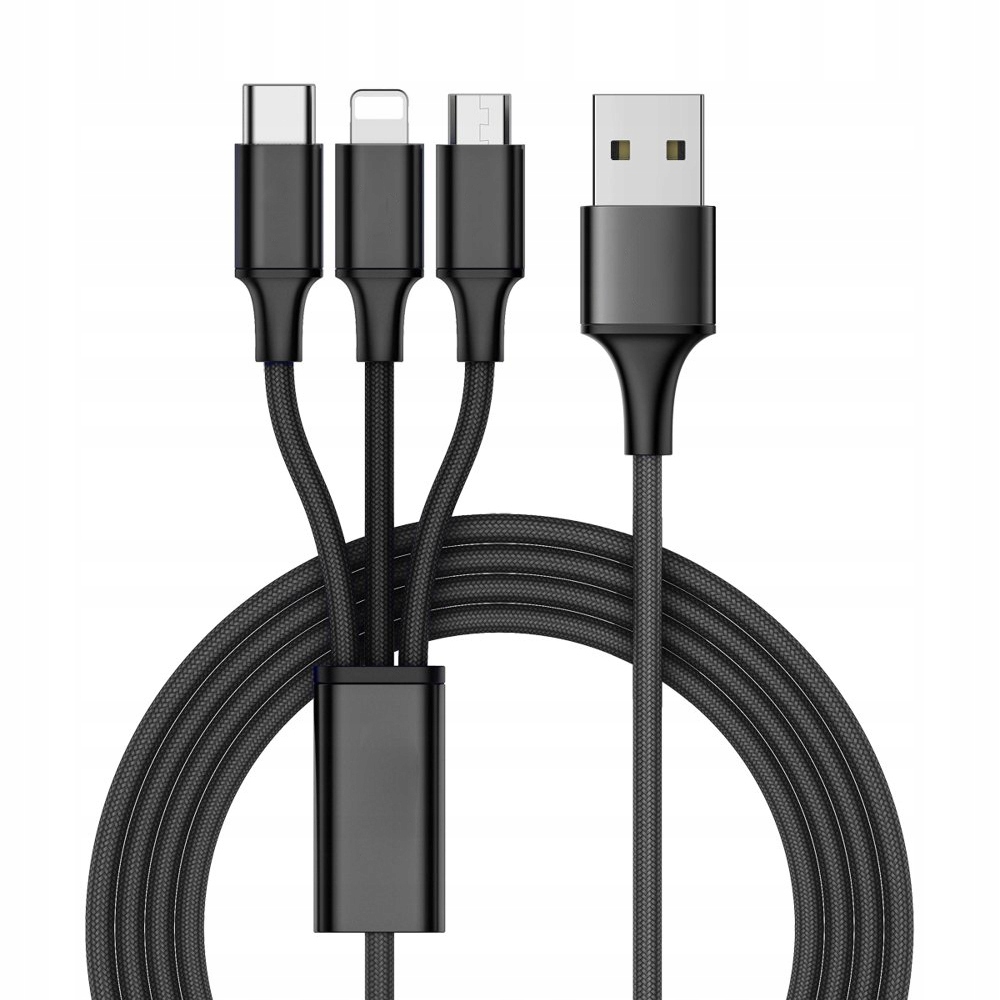 KABEL USB 3W1 DO TELEFONU PRZEWÓD LIGHTNING IPHONE MICRO USB TYPE-C 1,2M