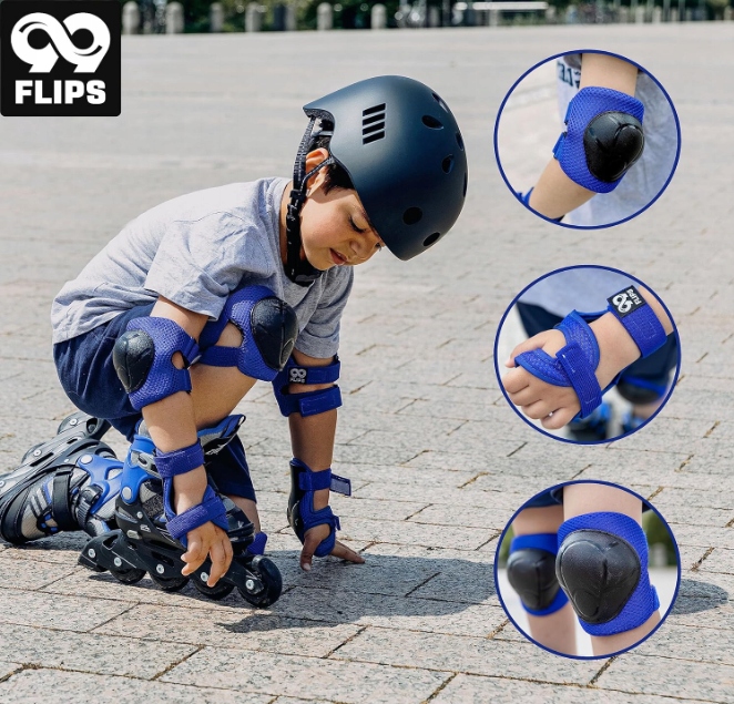 OCHRANIACZE DLA DZIECI NA ŁYŻWY ROLKI ZESTAW NA ŁOKCIE KOLANA RĘCE WYGODNE Kolor niebieski