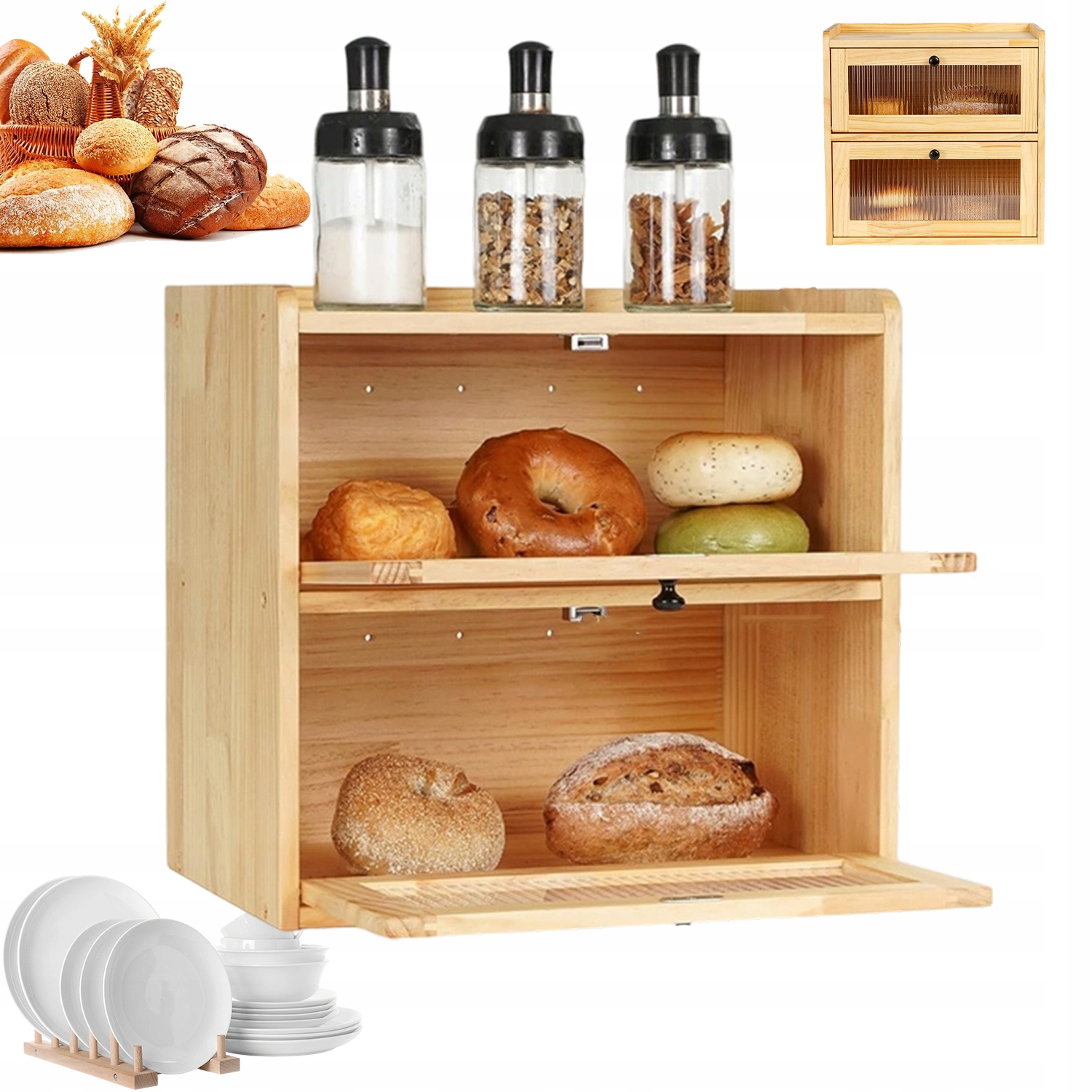 Dřevěný Chlebník Nádoba Na Chléb Pečivo Velká 36.5x24x34 CM Bambusová