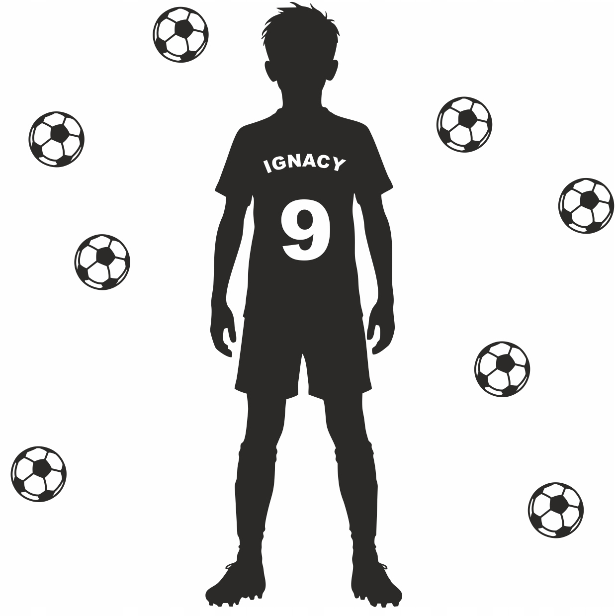 Naklejka ścienna personalizowana piłkarz z imieniem i numerem 183NW-XL