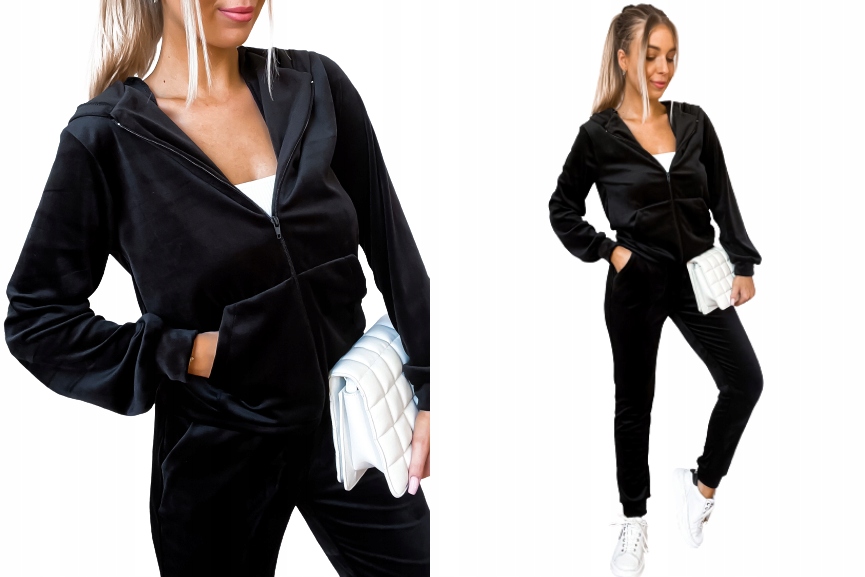 

Komplet welurowy dresowy rozpinana bluza czarny S
