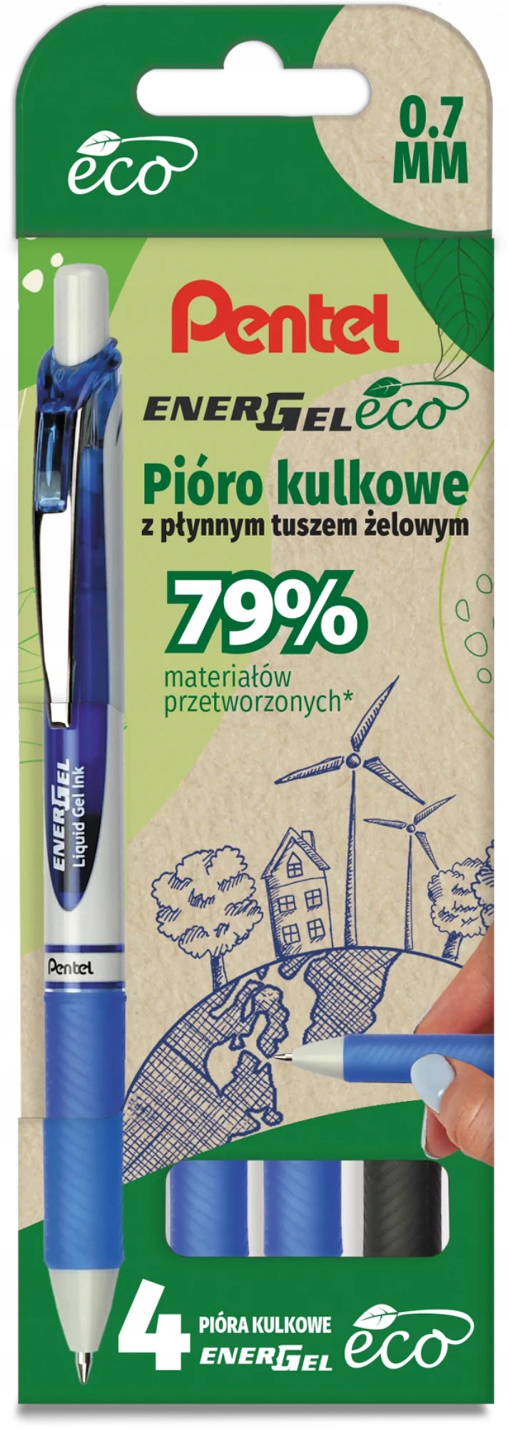 

Długopisy żelowe Pentel Energel BL-77 Eco 3+1czar