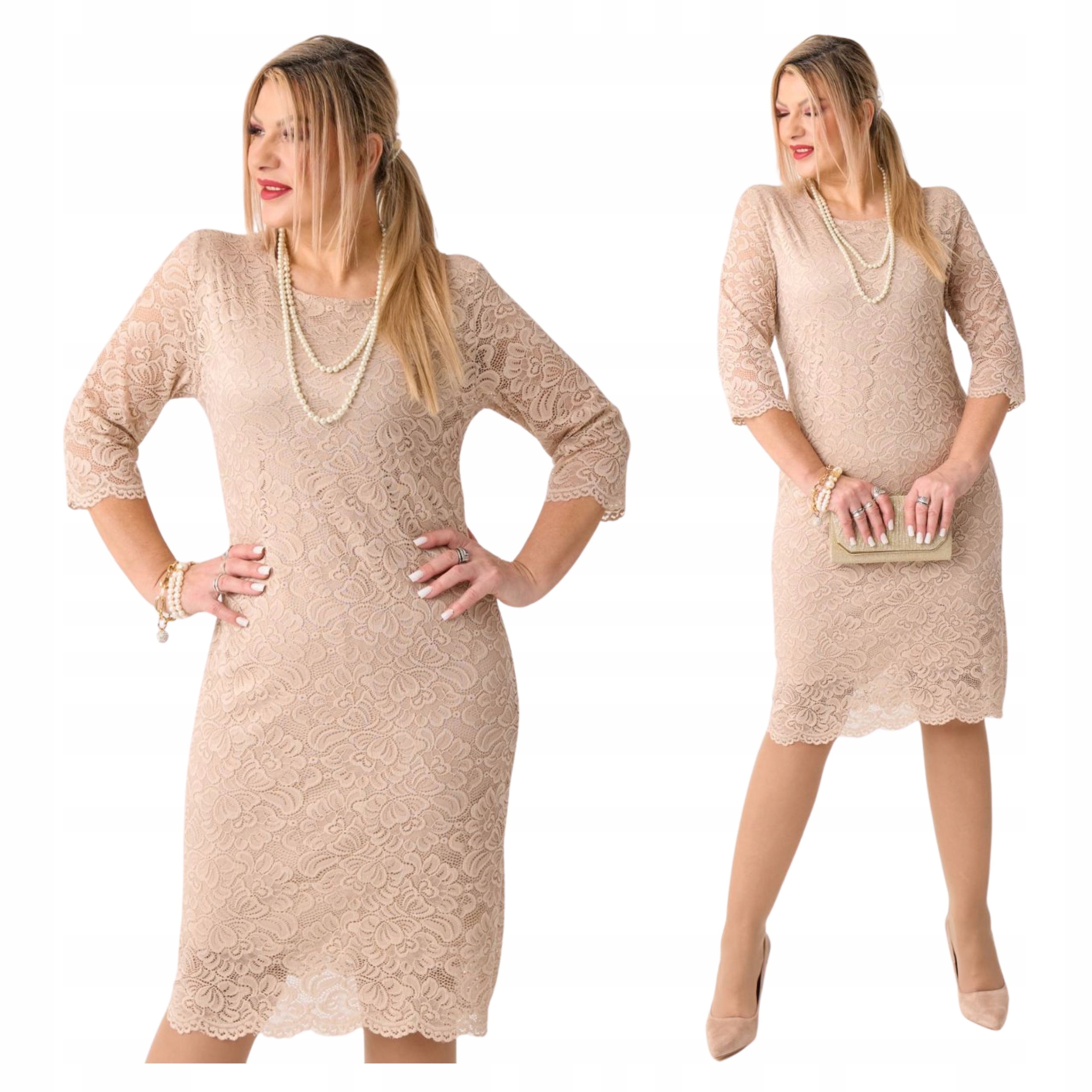 Sukienka koronkowa midi duże rozmiary Polski Producent na komunię