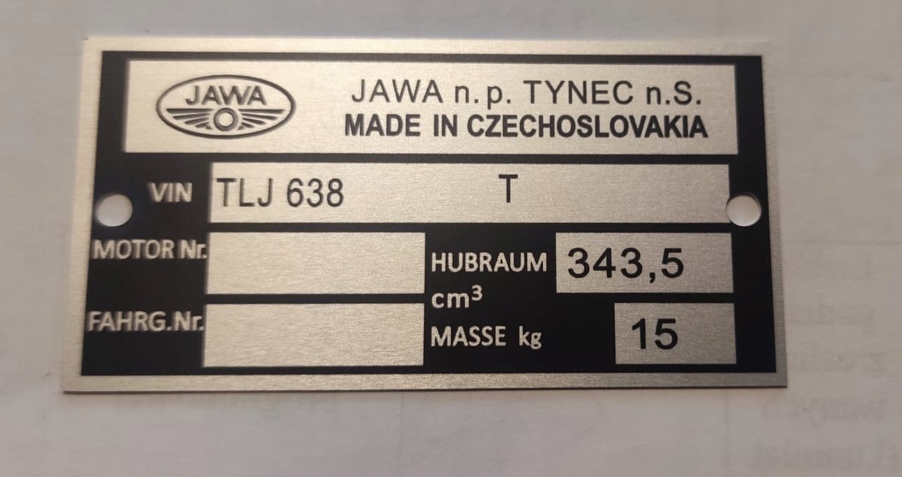 Tabliczka znamionowa Jawa 638 350 Ts