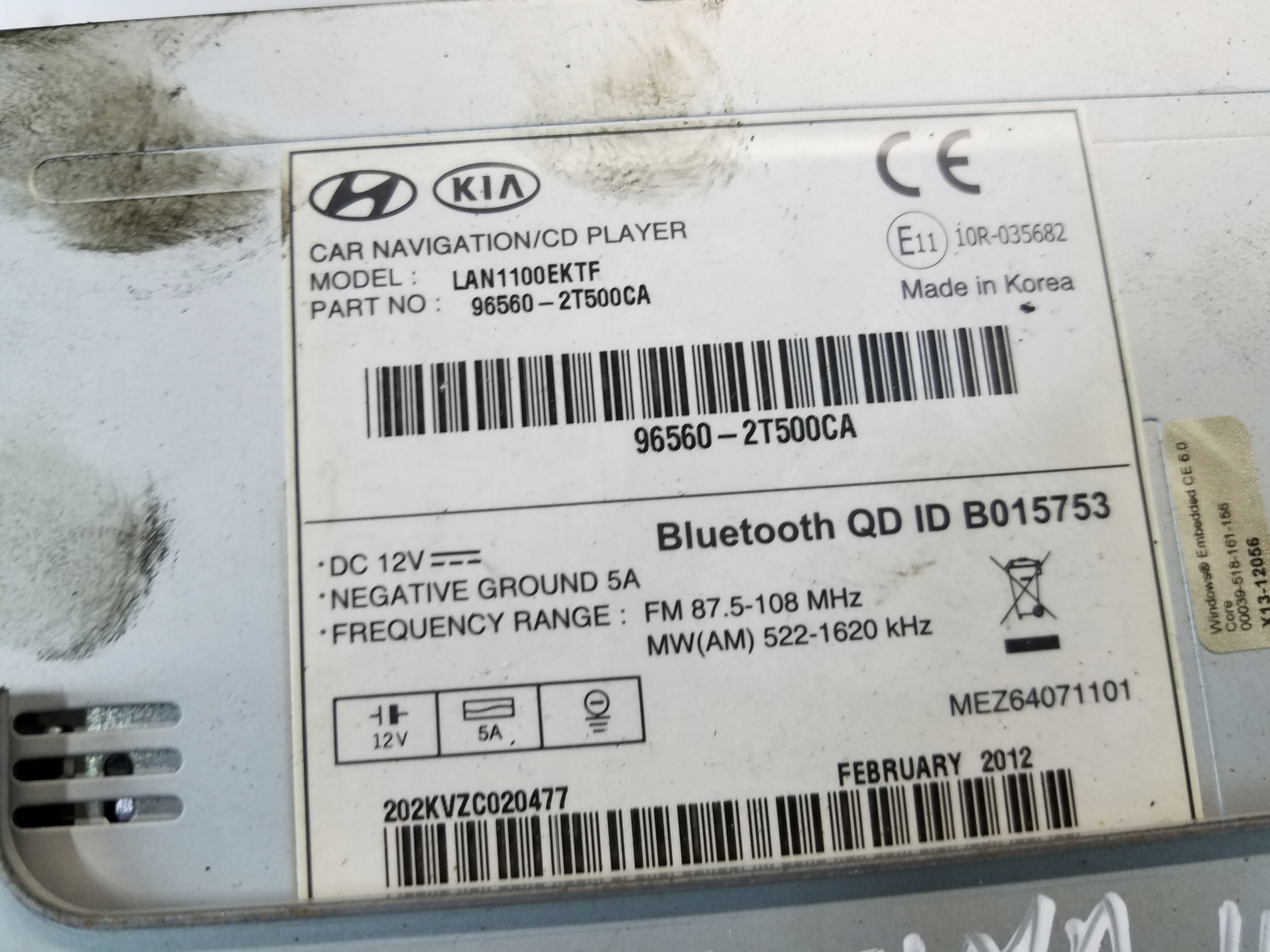 радио CD kia OPTIMA III 96560-2T500CA