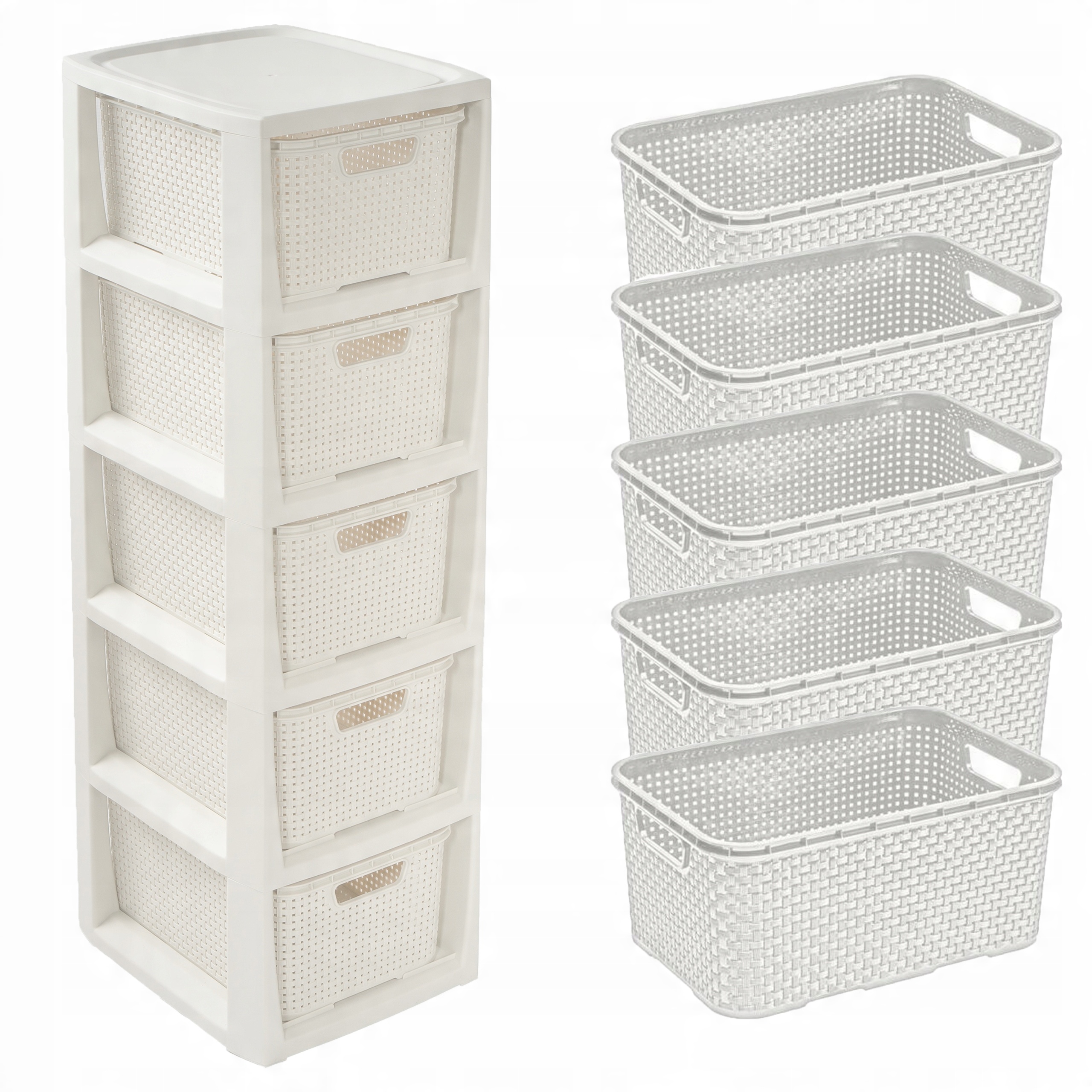 

Regał Komoda Szafka Półka Z 5 Koszami Rattan Branq
