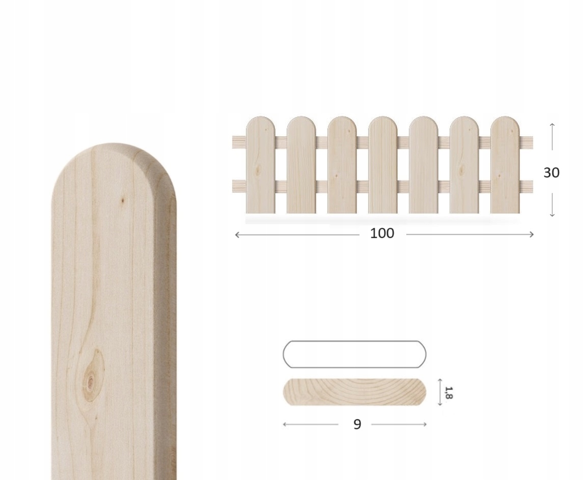Drewniany płotek ogrodowy 100 x 30 cm W2 SZTACHETOWY świerkowy PALISADA EAN (GTIN) 5904224405083