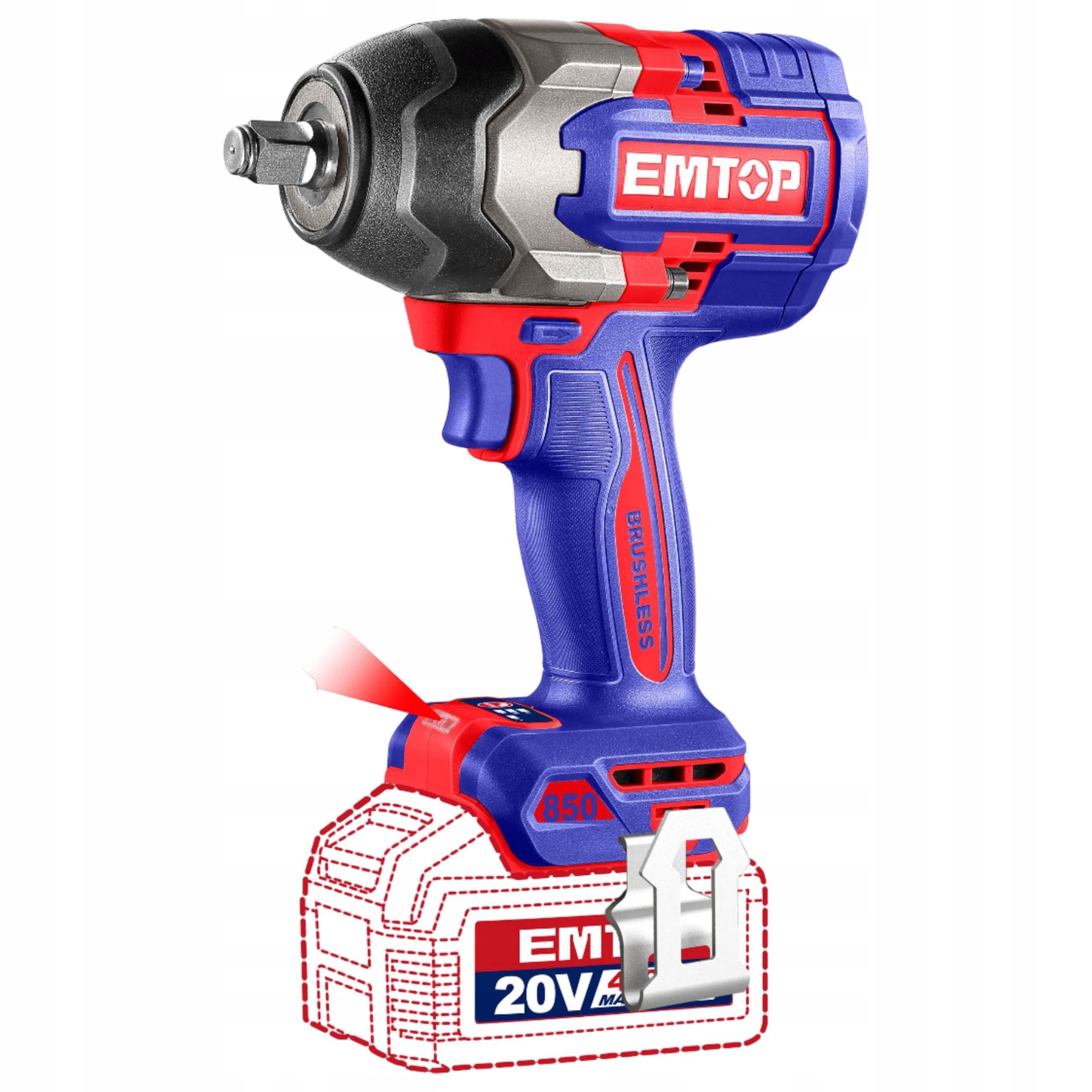 Rázový Uťahovák 1/2" 850 Nm 20V Emtop ECIWL20851 Bezkartáčový Solo