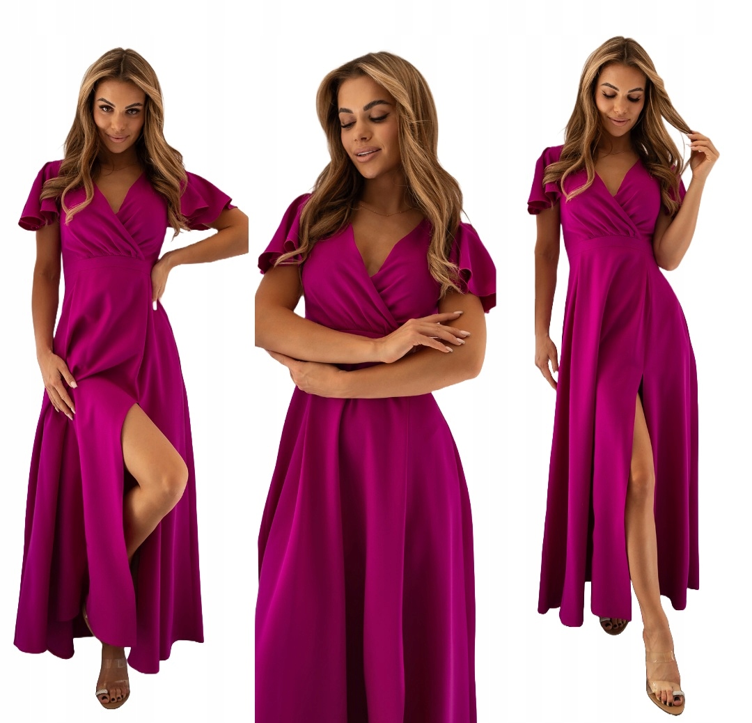 svatební hostina šaty Lora Maxi Fuchsiového Šaty s rozparkem, velikost M