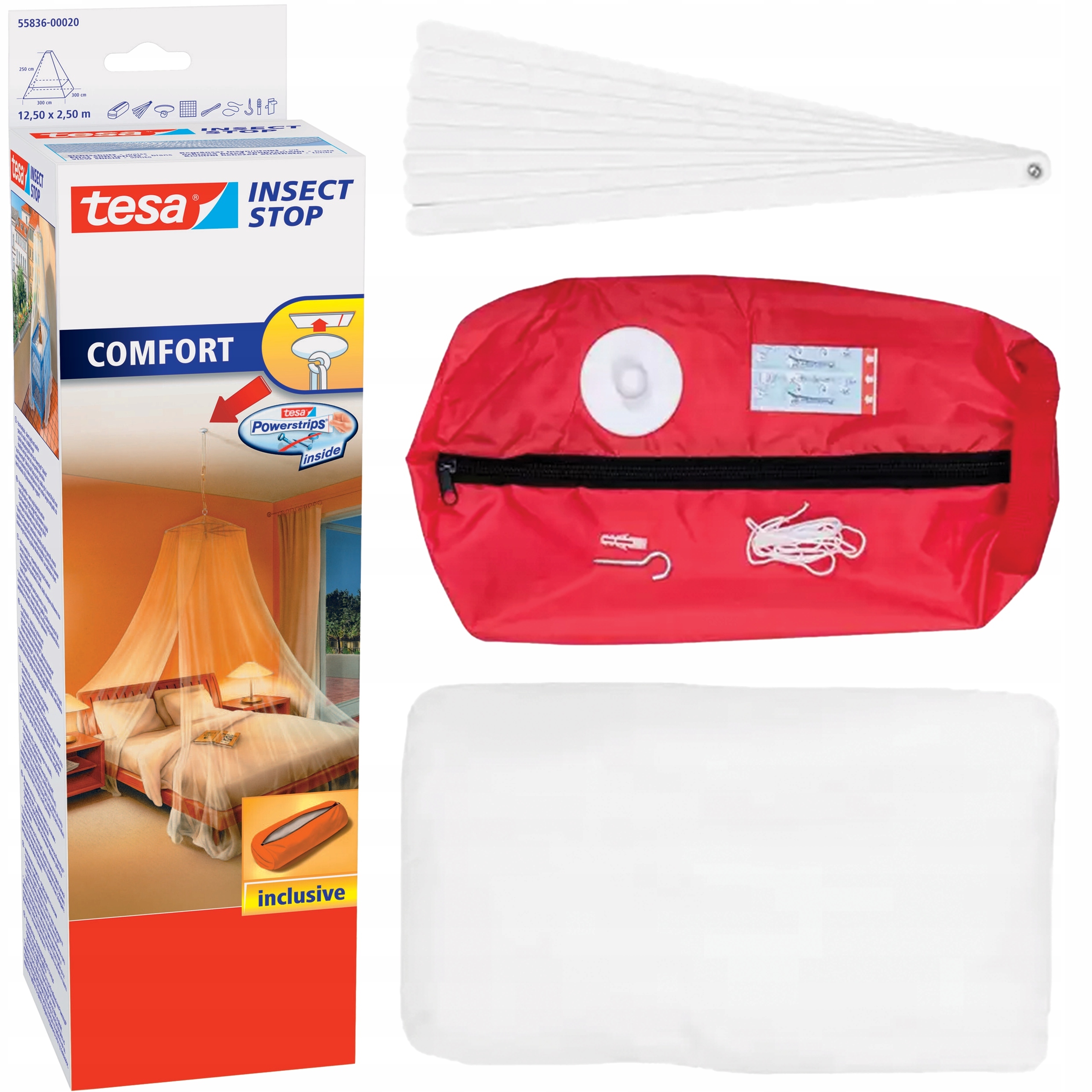 Moskytiéra Přenosný baldachýn Tesa Síťka nad postel 2,5 x 12,5 m Bílá