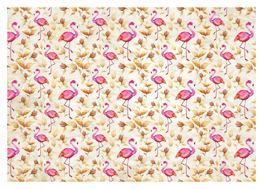 Fototapeta Plameňáci a listy růží béžová zlato pastelové pozadí 416x254 lepidlo