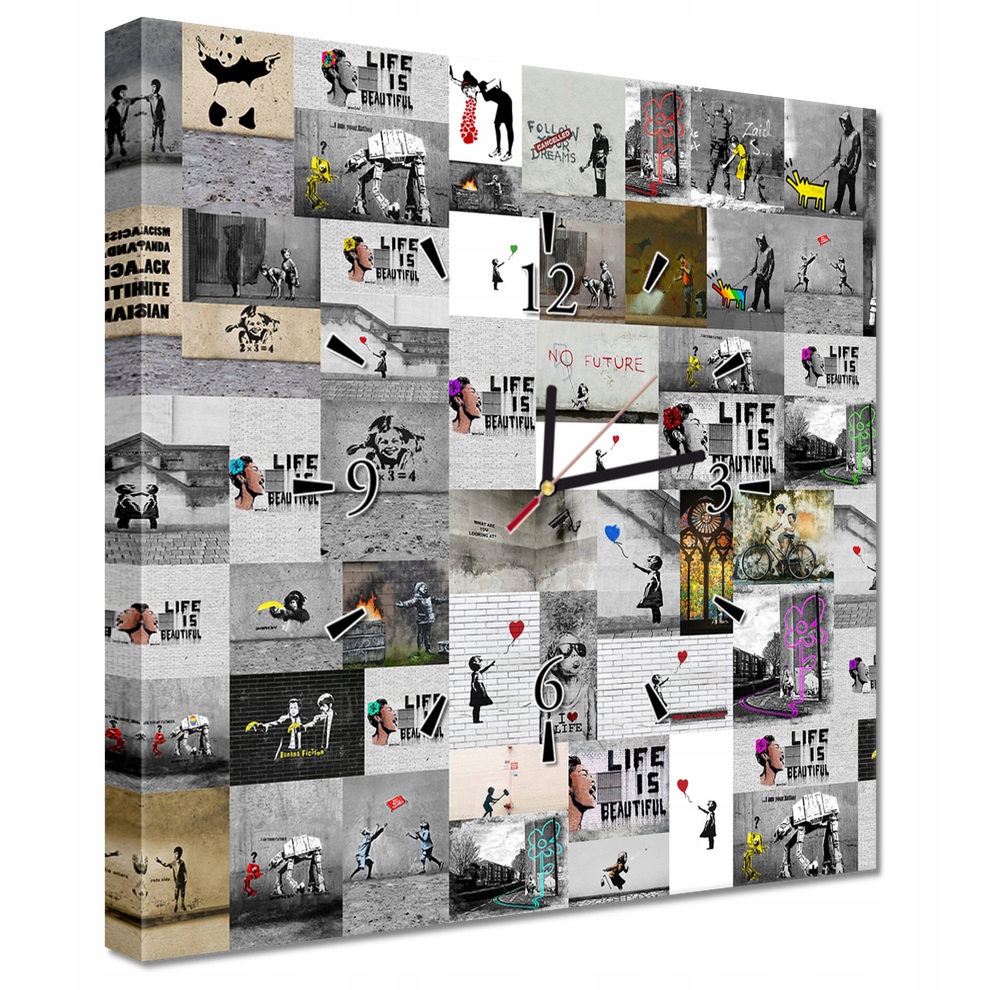 

Zegary ścienne 30x30 Mega Mix Banksy Kolaż