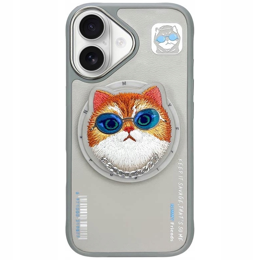 Pouzdro Nimmy Glasses Cool Cat MagSafe pro iPhone 16 šedé