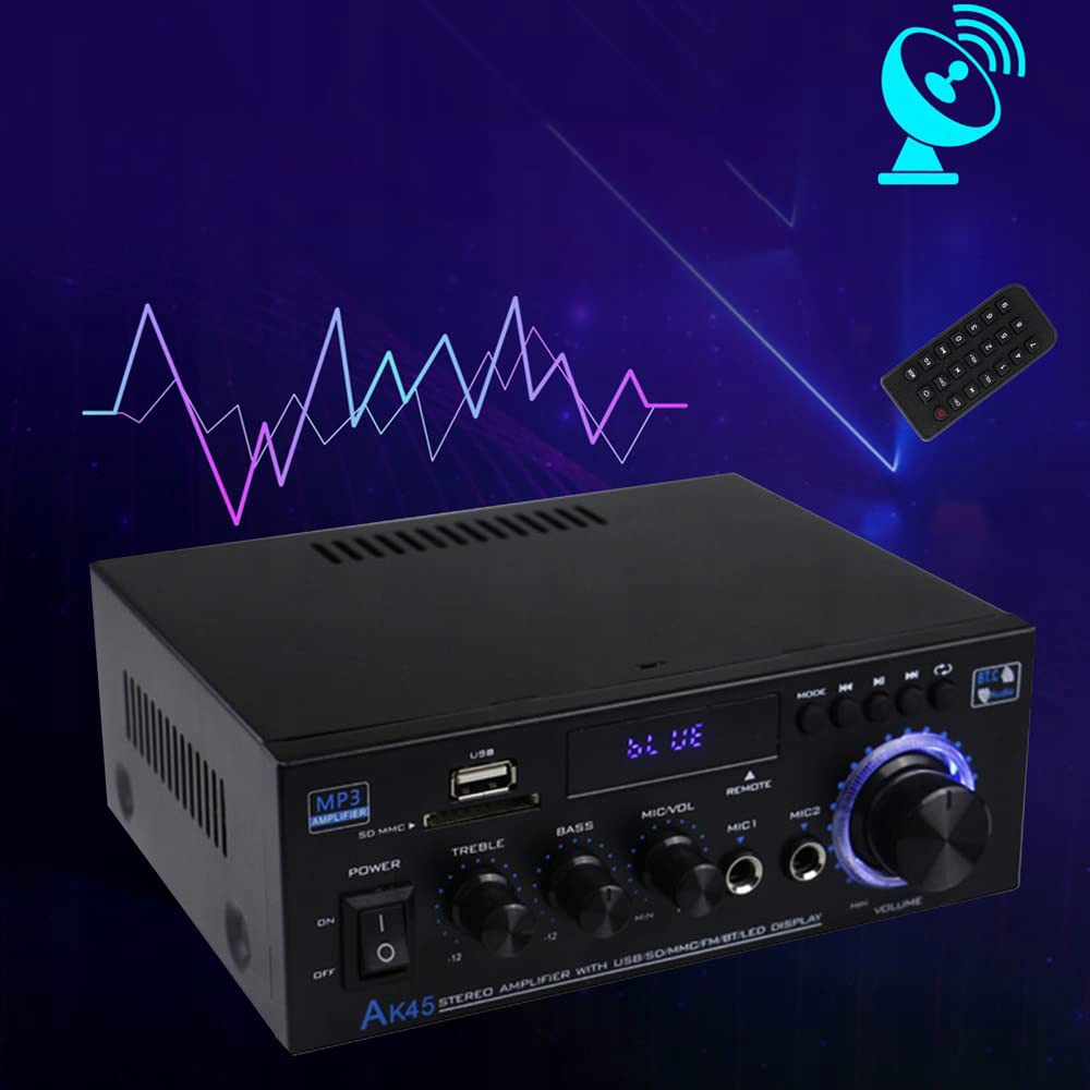WZMACNIACZ BLUETOOTH 5.0 STEREO HIFI ODTWARZACZ AUDIO + PILOT Wysokość produktu 6.5 cm