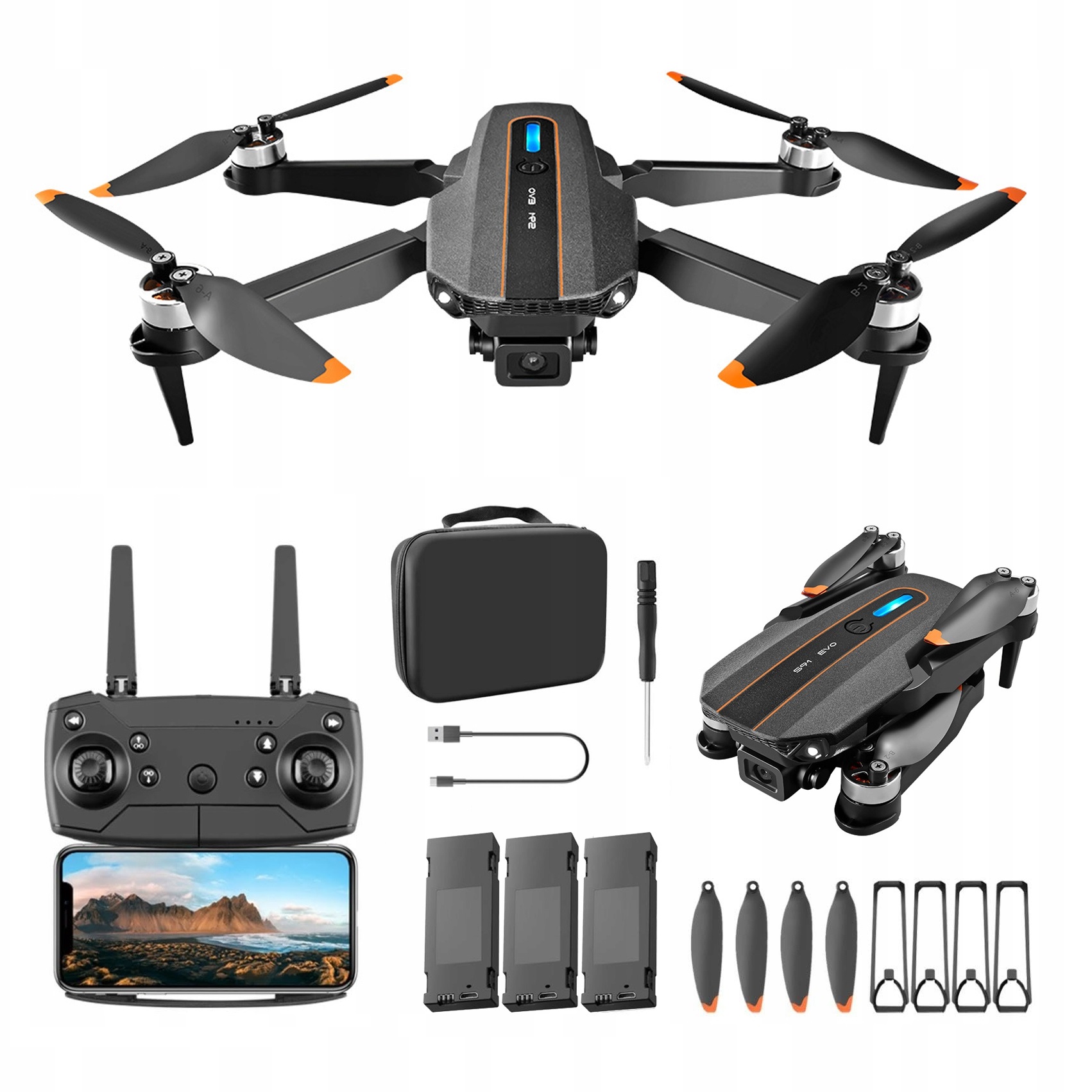 DRON Z KAMERĄ SKŁADANY QUADCOPTER LATAJĄCY ZDALNE STEROWANIE 3 BATERIE