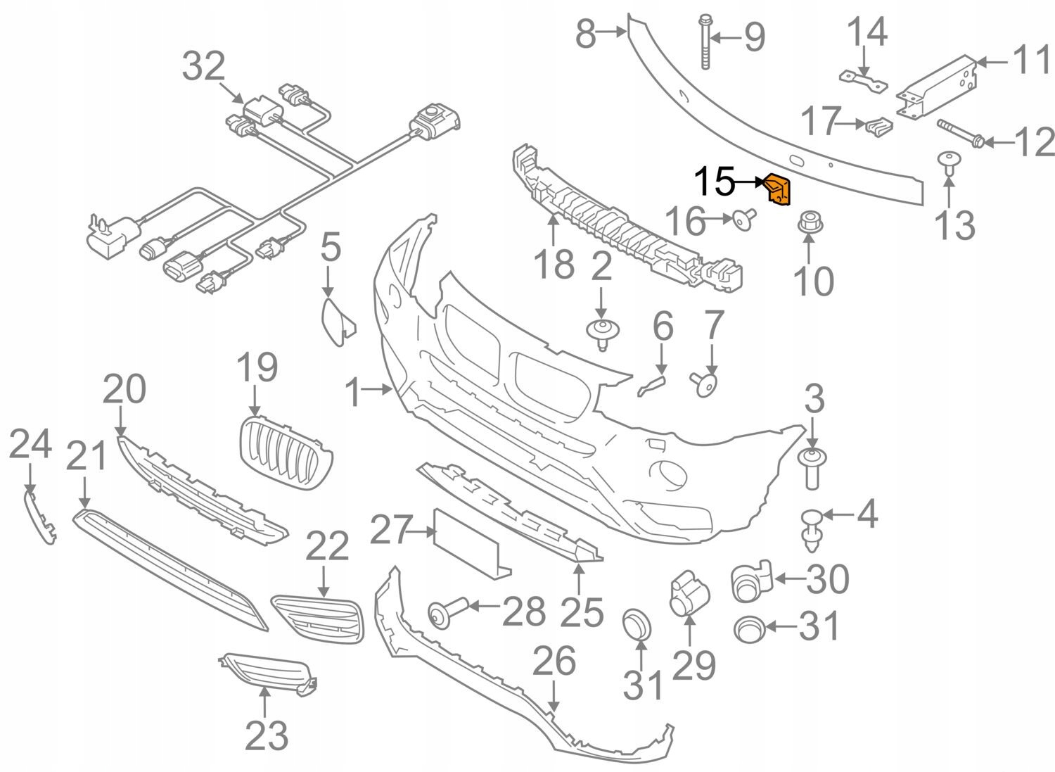 BMW F25 F26 mocowanie na absorber belka zderzaka Jakość części (zgodnie z GVO) O - oryginał z logo producenta pojazdu (OE)