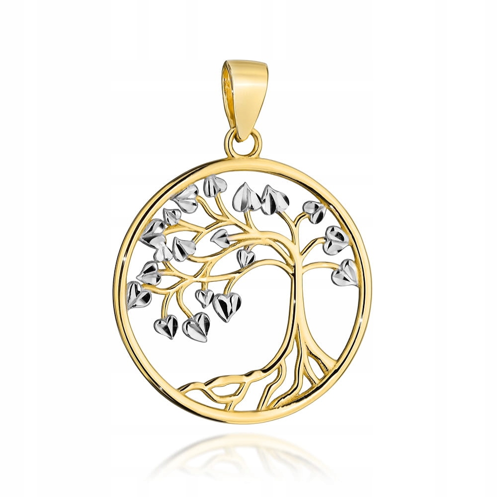 Zlatý přívěsek 585 kolečko s Dřevem Života 1.34 g Dřevo s bílým zlatem