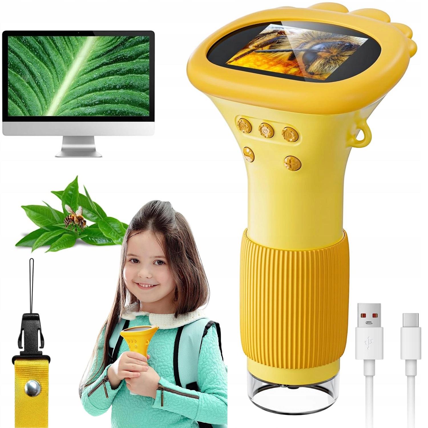 Digitální Mikroskop Pro Děti Učení Zábava Obrazovka Hd Zvětšení 1000X Usb