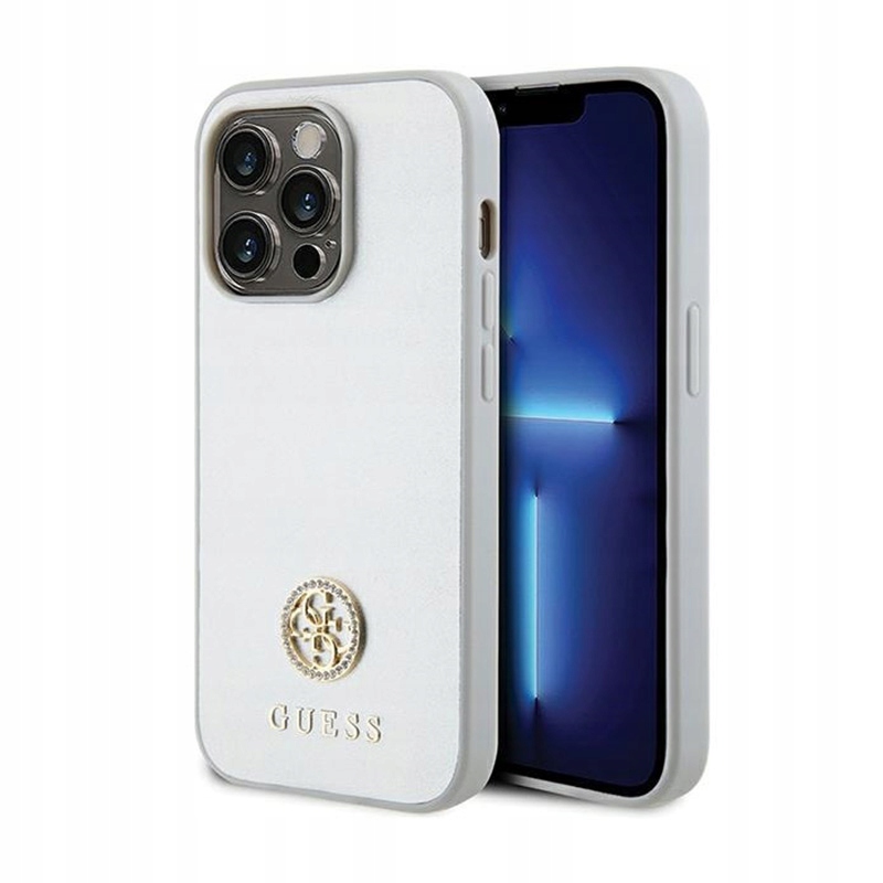 Guess 4G Strass Metal Logo Puzdro na iPhone 15 Pro (strieborné)