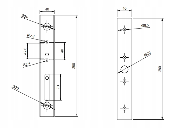 Kaseta elektrozaczepu L280 RAL 9005 do furtki bramy drzwi Rodzaj stoper