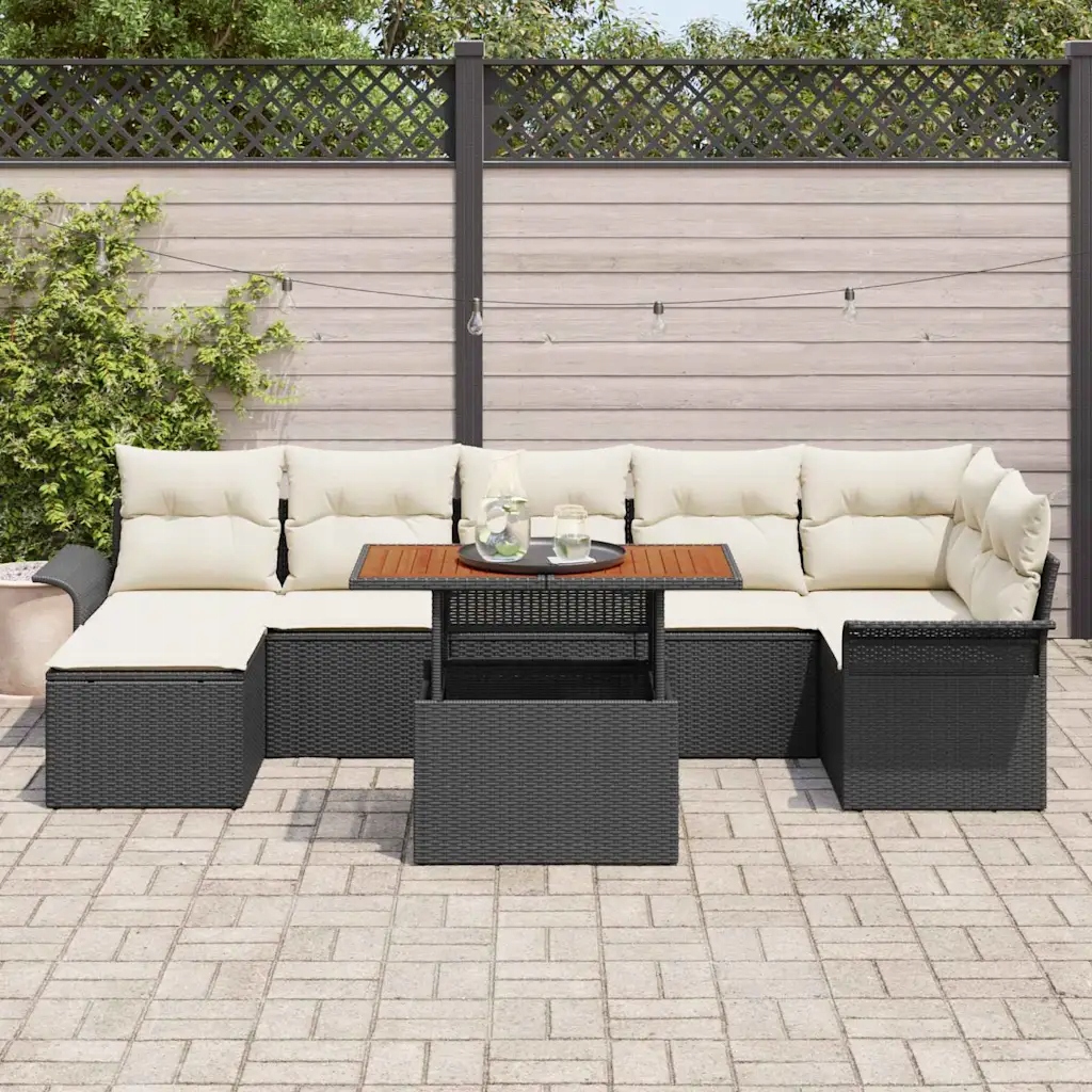 vidaXL Sada zahradních pohovek s úložištěm 8 pcs Černá Poly ratan
