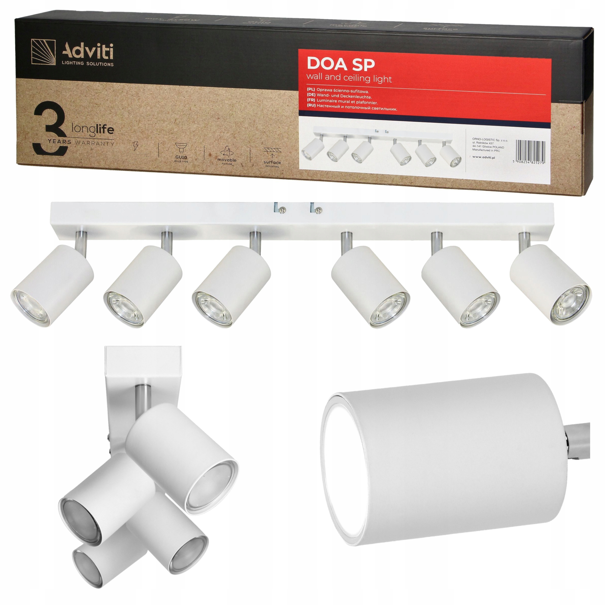 Lampa Sufitowa Kinkiet Spot Szyna Oprawa Halogenowa Led 6x GU10 Ruchoma Doa