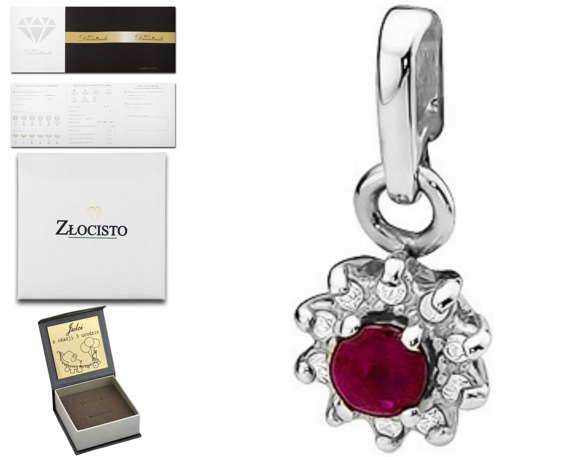 Bílý Zlatý Přívěsek S Brilianty A Rubínem 585