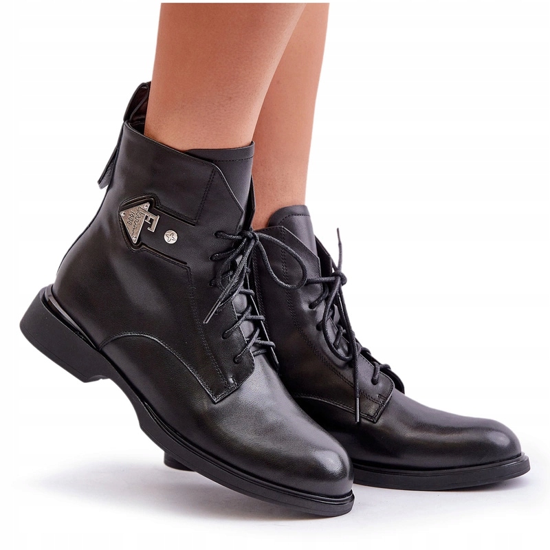 Kotníkové Boty Přírodní Kůže Plochý Zateplený Podpatek Maciejka N3115-01 Černá 37