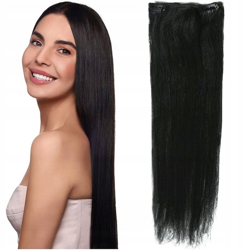 Clip-in Příčesek Do Vlasů 100% Přírodní Páska Dopinka 50 CM černá 1