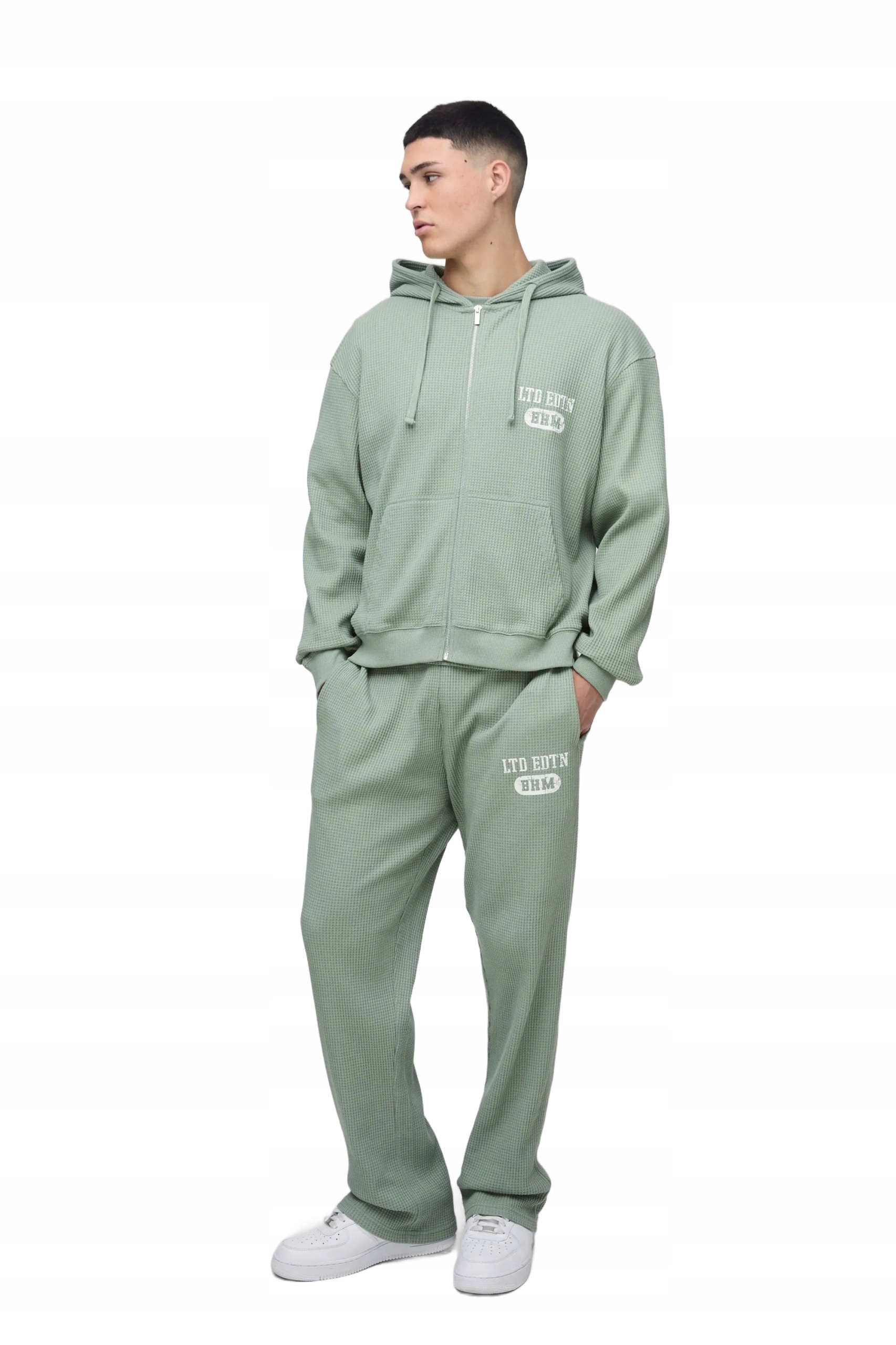 Boohooman Zelený Teplákovka Pánský Komplet S Kapucí A Potiskem Wafel L Z3A