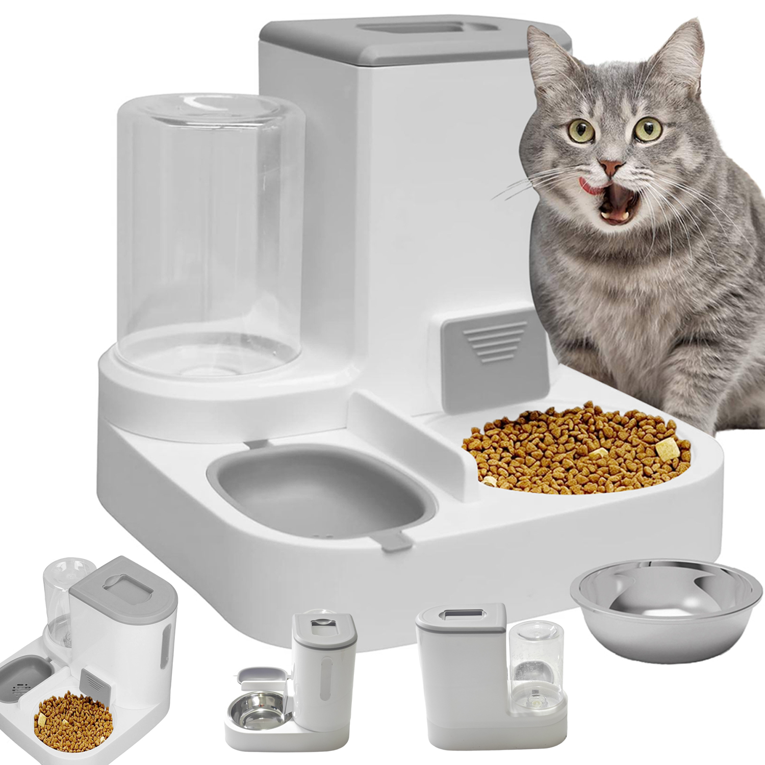 Levně Automatický Podavač Krmiva 2 V 1 S Dávkovačem Vody Pro Kočky A Psy
