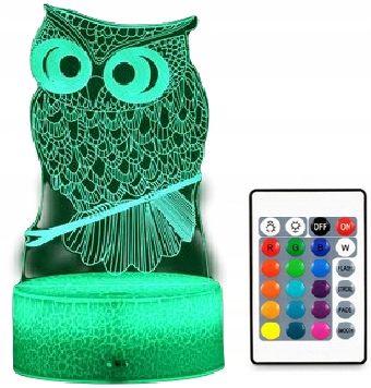 

Lampka Nocna 3D Led Sowa Owl Sówka Kolor+pilot