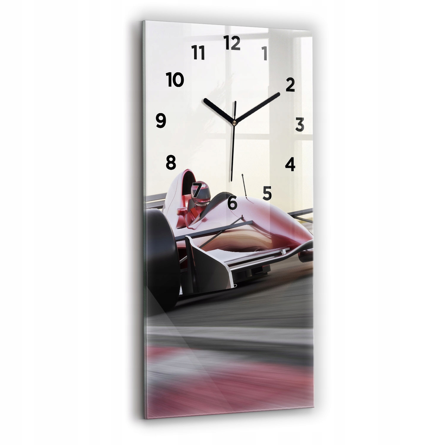 Vertikální nástěnné skleněné hodiny s grafikou Sportovní formule 30x60 cm