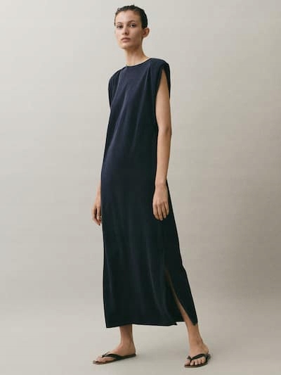 Massimo Dutti grafitowa sukienka podkreślone ramiona Xs