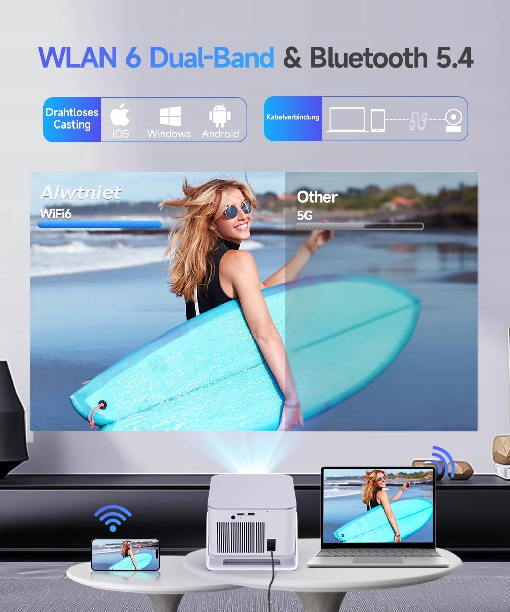 ALWTNIET Projektor 4K 8K Full HD 1080P Android WiFi Bluetooth Heimkino — miniatura 6
