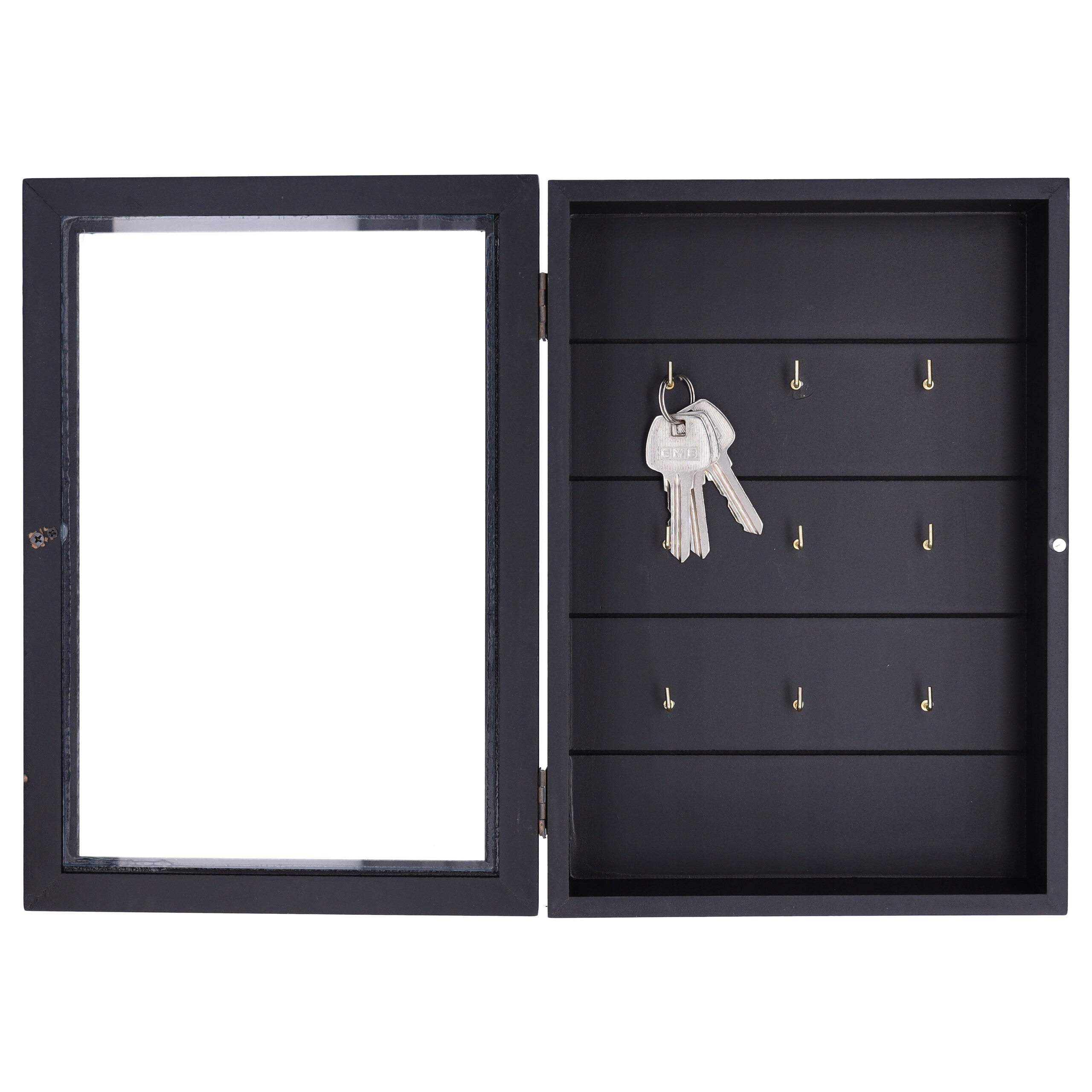 SKRZYNKA NA KLUCZE duża ścienna wieszak drewniana czarna 9 haczyków Stan opakowania oryginalne