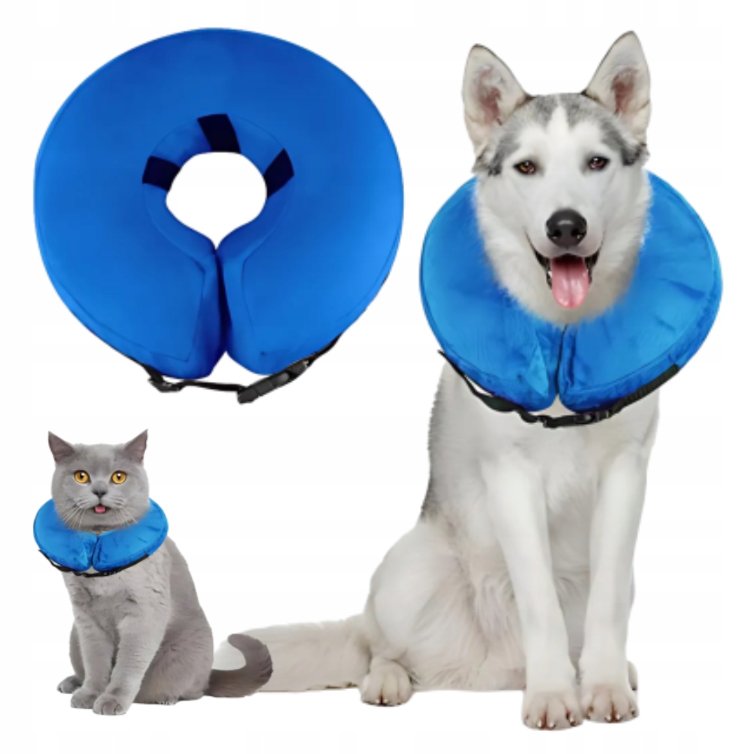 Levně Nafukovací ochranný límec pro psa M, modrý, lehký, měkký, nastavitelný
