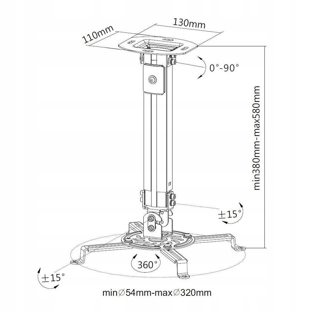 Ramię sufitowe do projektora 38-58cm, 13,5kg, srebrny