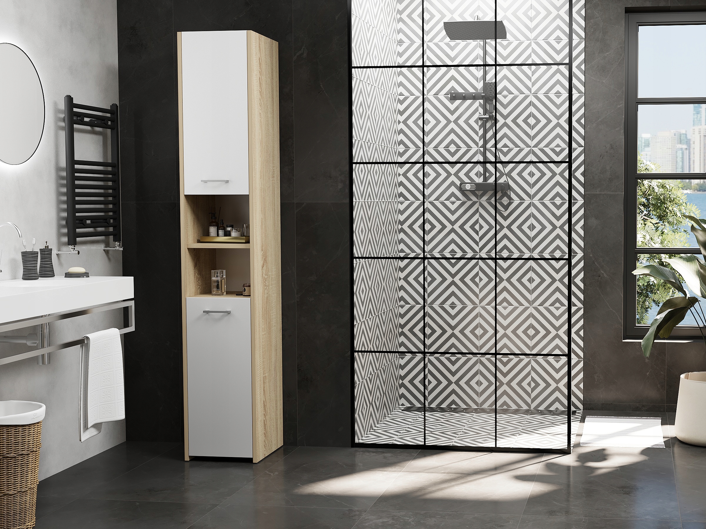 SZAFKA ŁAZIENKOWA REGAŁ SŁUPEK 40CM L-1 MIX SONOMA