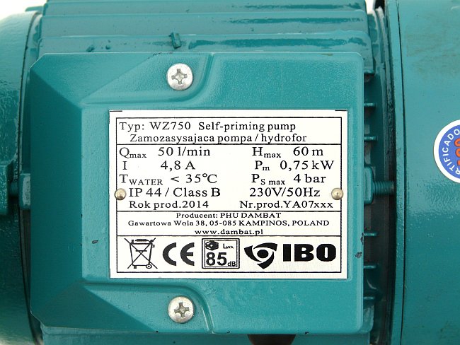 Pompa IBO ssąca,ogrodowa,wody WZI750 WZ750 0,75kW Kod producenta WZ 750