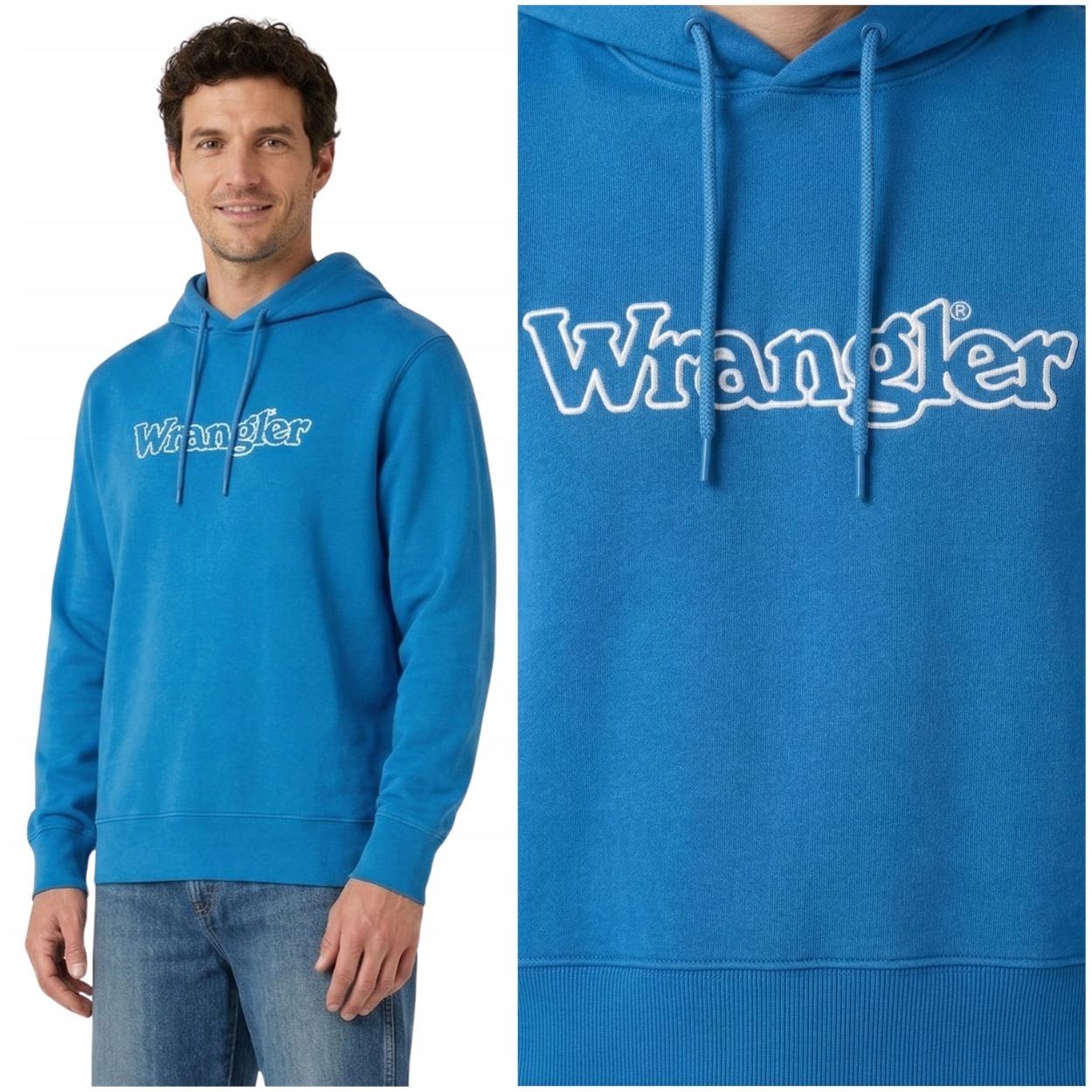 Wrangler Graphic Hoodie DeepWater modrá bavlněná mikina s kapucí XL