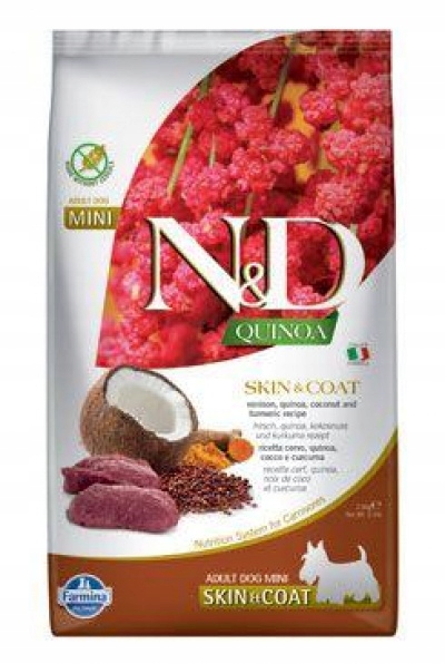 Farmina N&d Quinoa Dog Skin&Coat Venison, Coconut Adult Mini suché krmivo pro psy s jelením masem, kokosem a quinoou pro dospělé psy malých plemen,