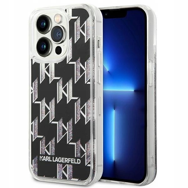 Karl Lagerfeld Monogram Liquid Glitter Pouzdro pro iPhone 14 Pro Max (černé)