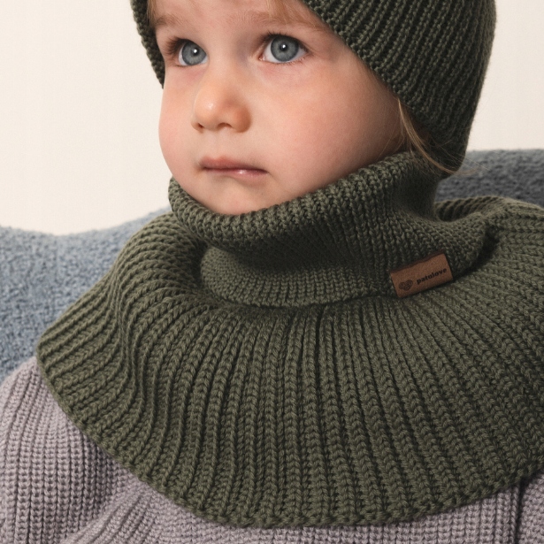 Patulove Ciepły komin z golfem z wełny merino Winter Olive