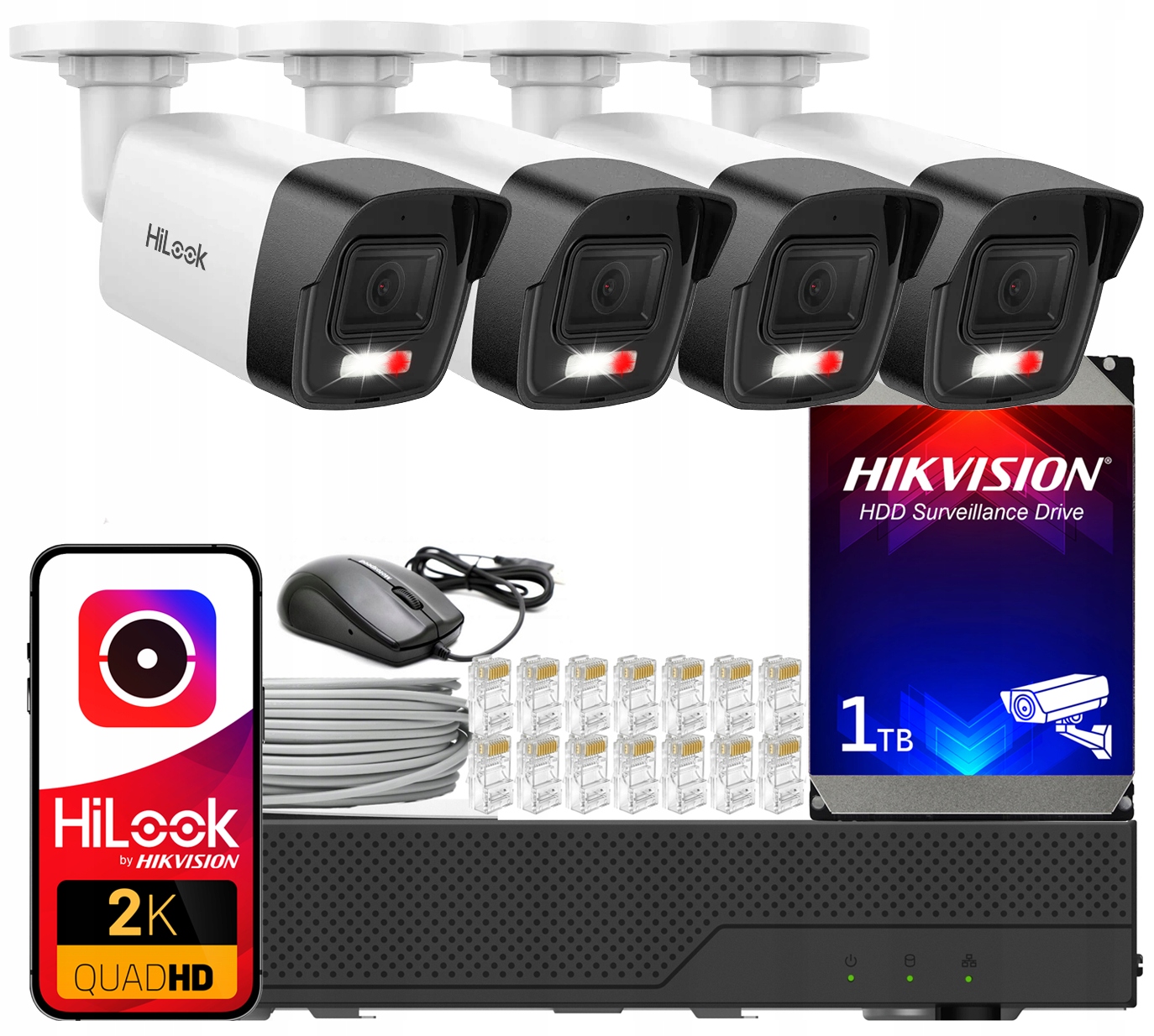 Sada pro Ip monitorování Hikvision HiLook 4MPx PoE Venkovní 4 kamery 2K