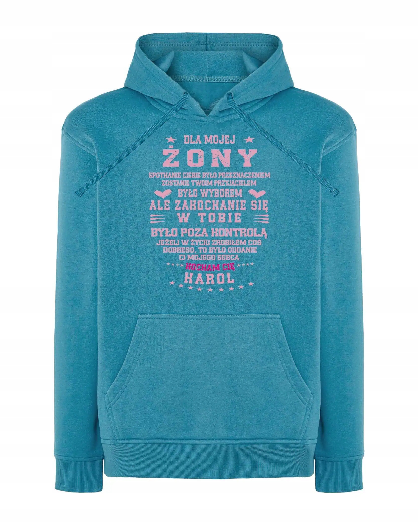 Mikina s kapucí pro manželku, personalizovaná od manžela, světle modrá, velikost XL