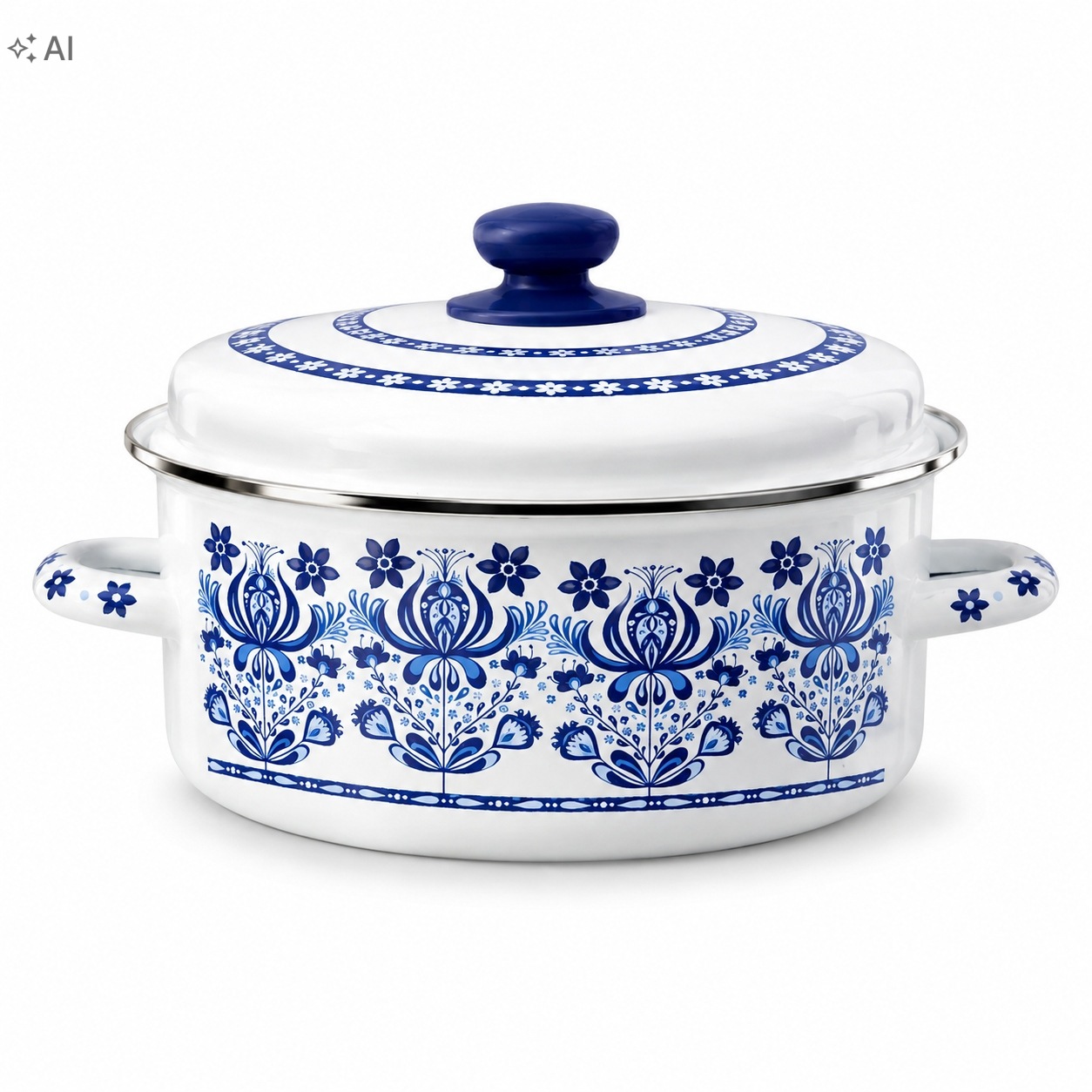 Emalia Olkusz Garnek niski emaliowany z pokrywką 28 cm 6 l Nieb. Wzór 120